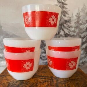 MCM Red Gingham Pudding Set by Federal Glass Co, Milk Glass